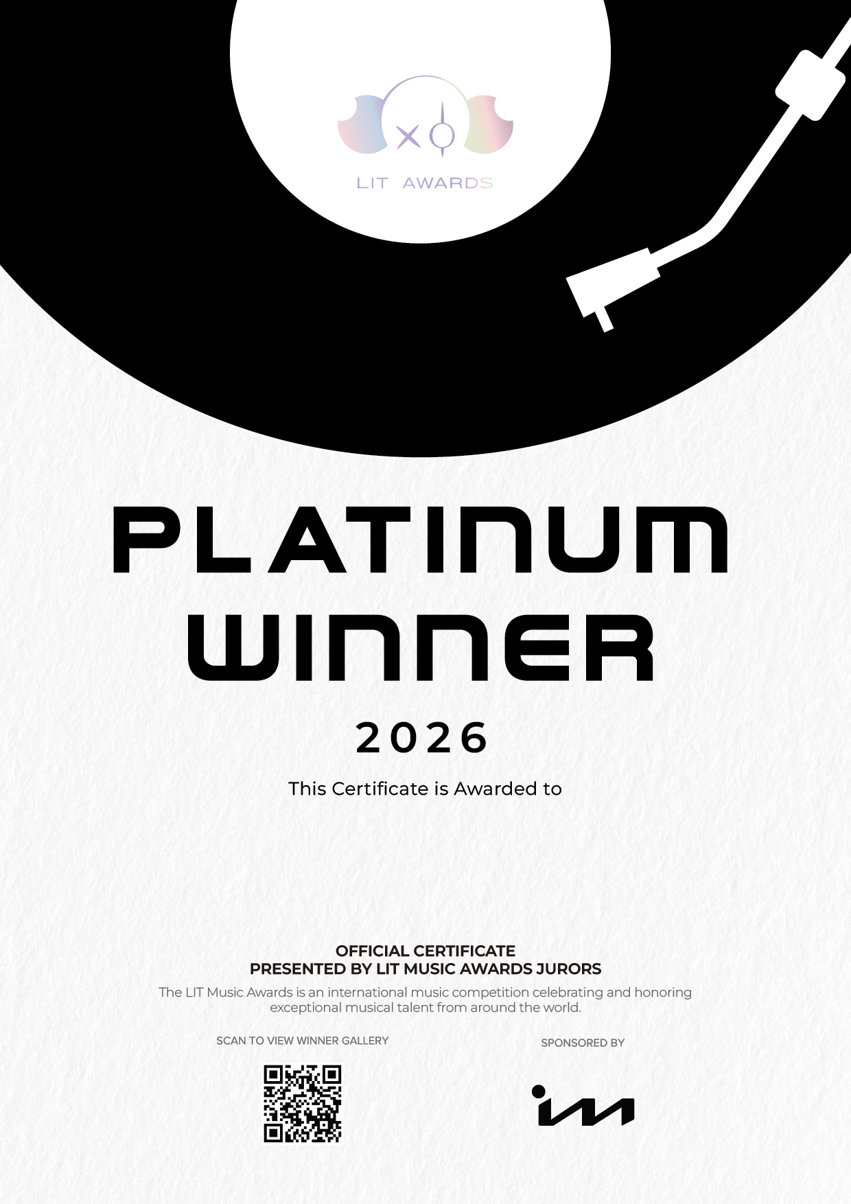 LIT Music Awards Certificate